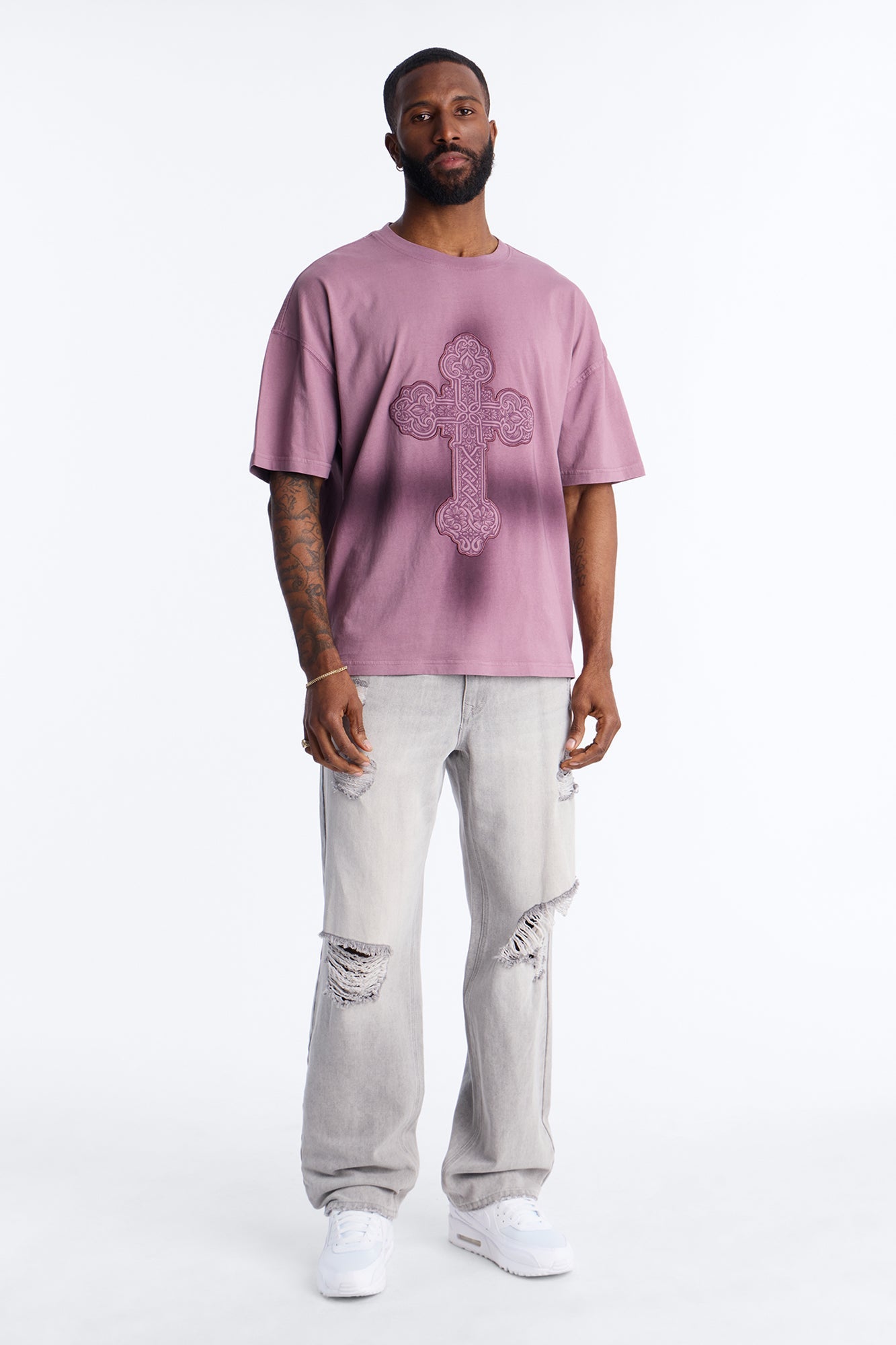 Cross Shadow Patch Short Sleeve Tee - Purple Fashion Nova