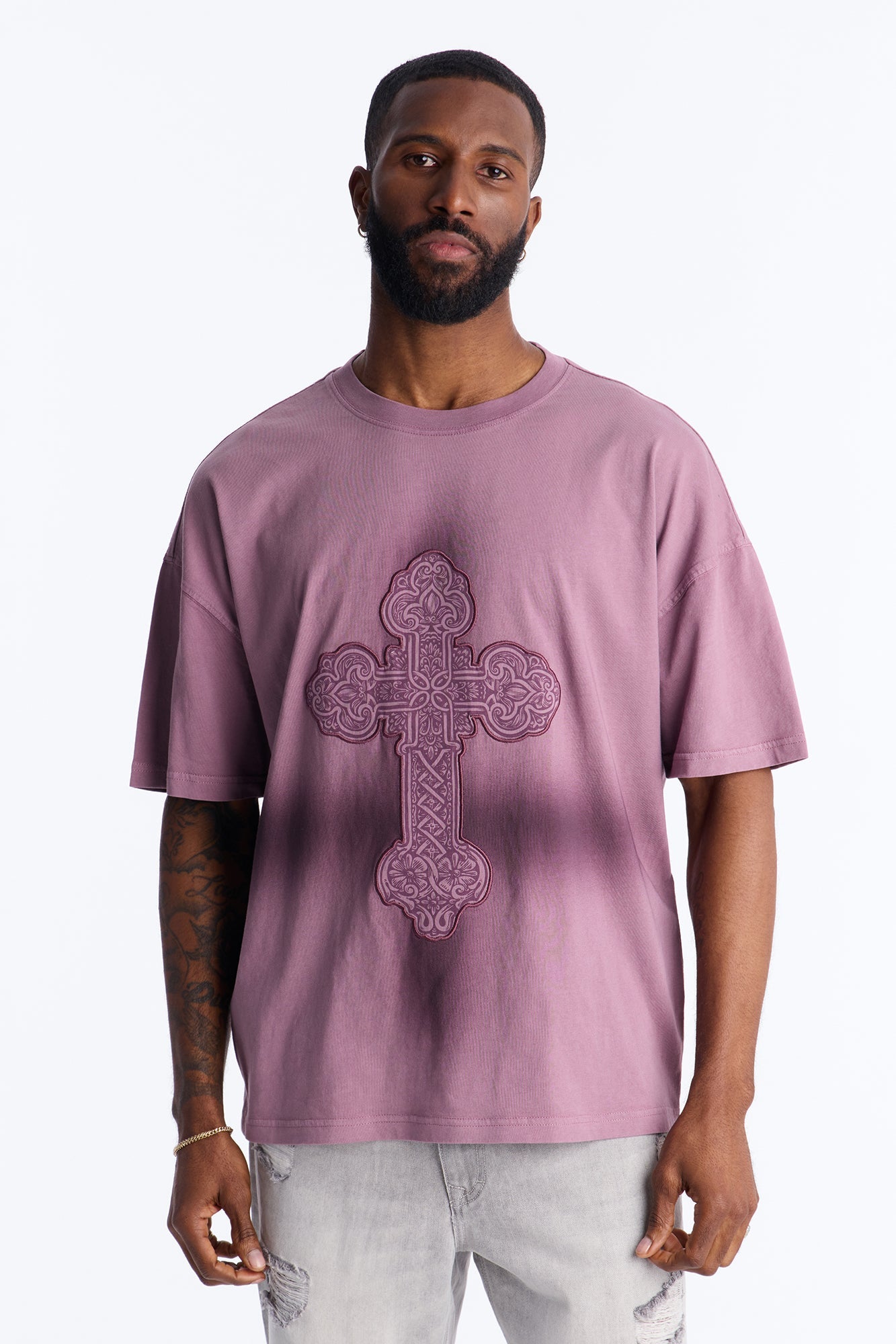 Cross Shadow Patch Short Sleeve Tee - Purple Fashion Nova