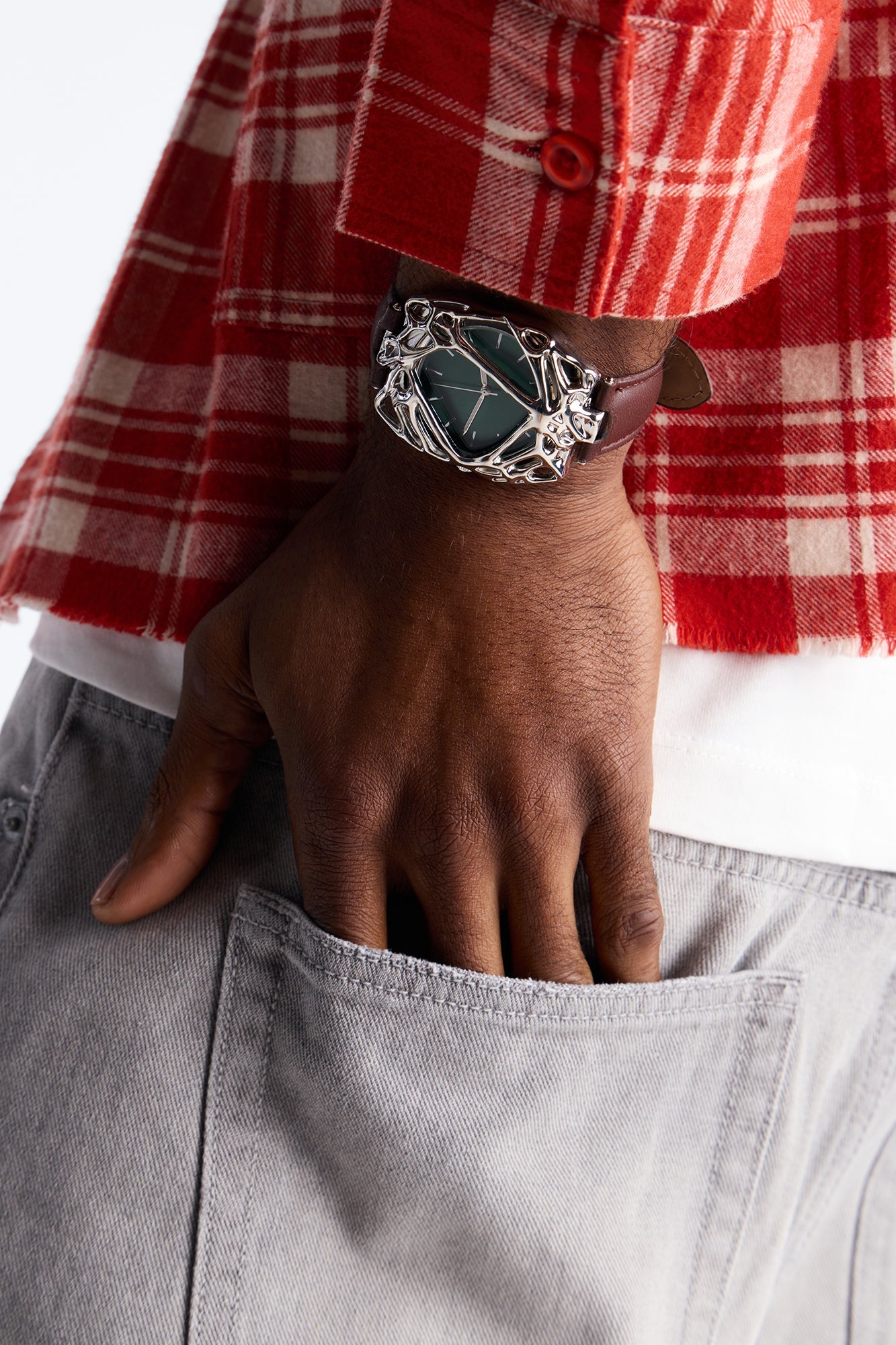 Running On Time Warp Cased Analog Watch - Silver/Brown Fashion Nova