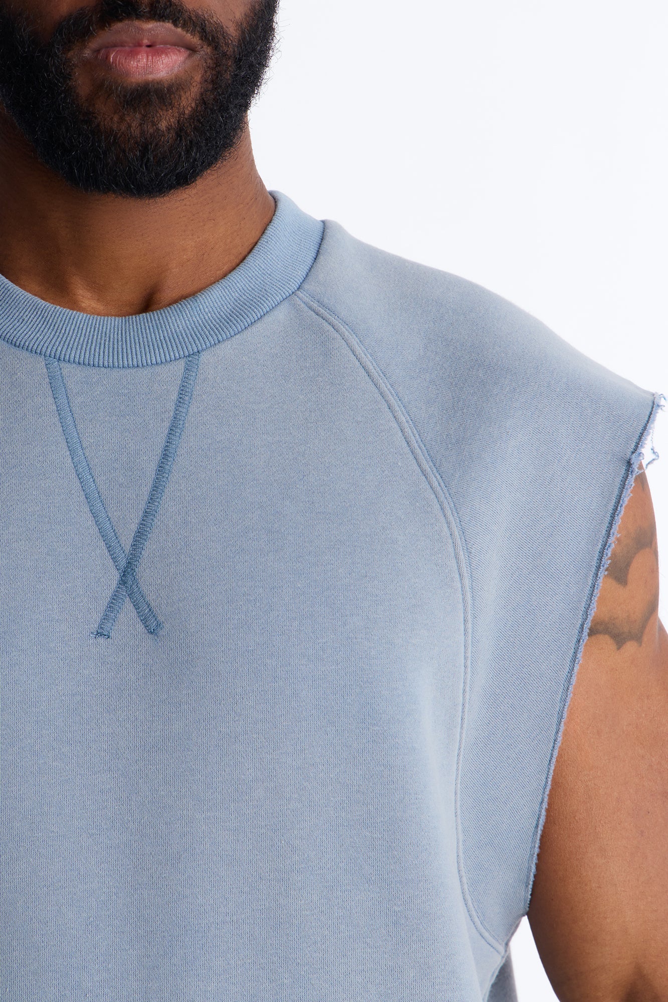 Washed Raw Edge Relaxed Muscle Tee - Slate Blue Fashion Nova