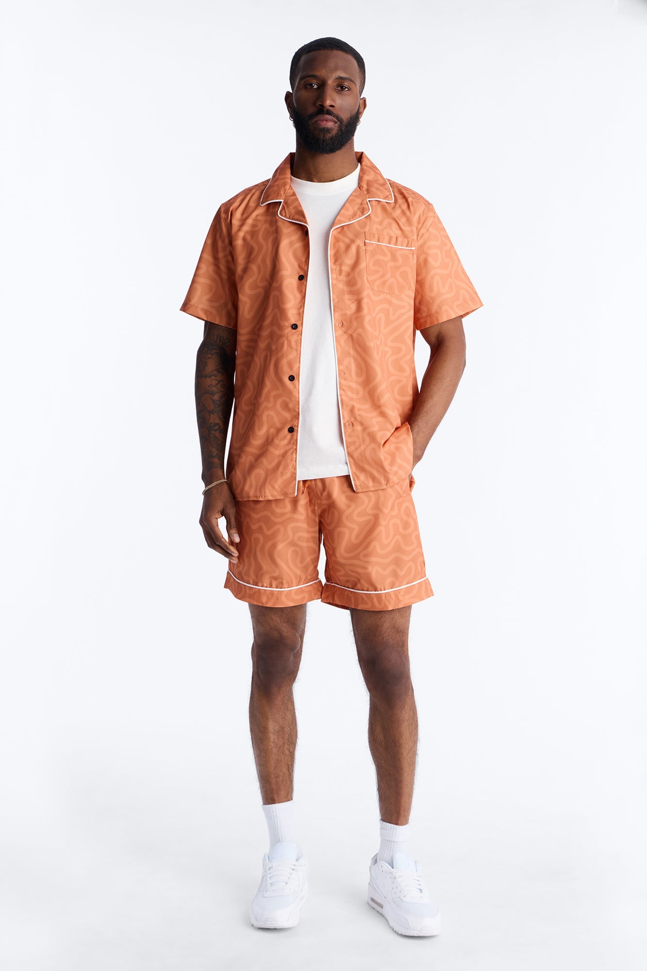Relaxed Sienna Wave Cuban Collar Shirt - Orange Fashion Nova