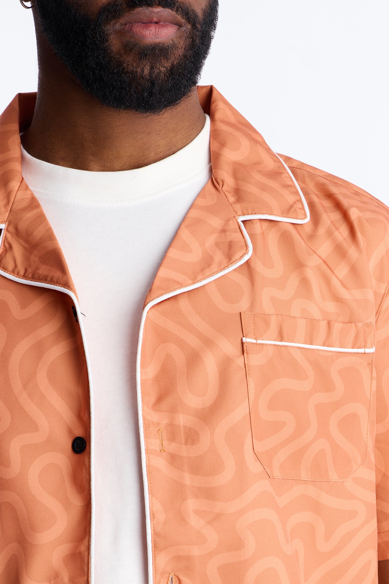 Relaxed Sienna Wave Cuban Collar Shirt - Orange Fashion Nova