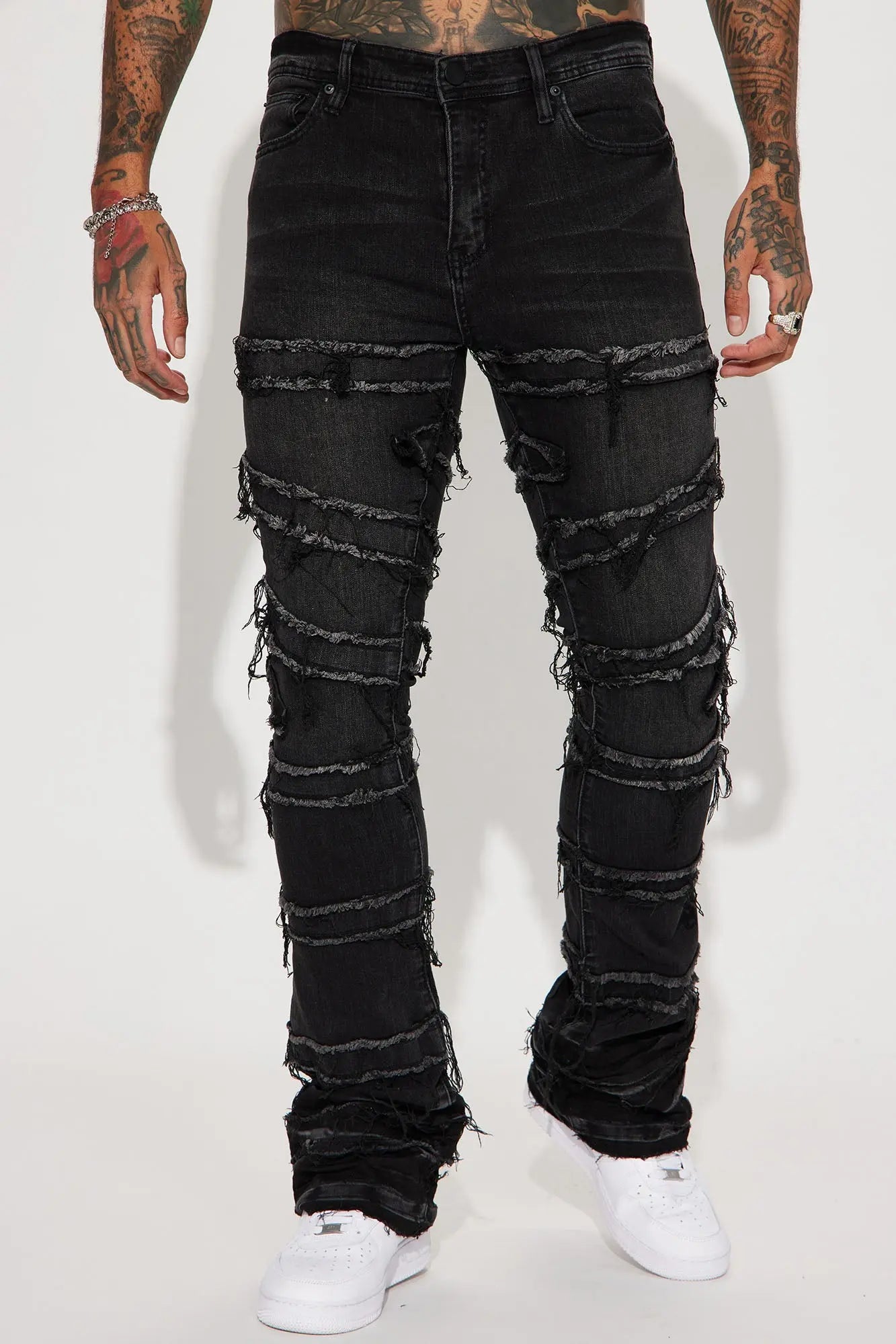 About Fray Stacked Skinny Flare Jeans - Black Wash Fashion Nova