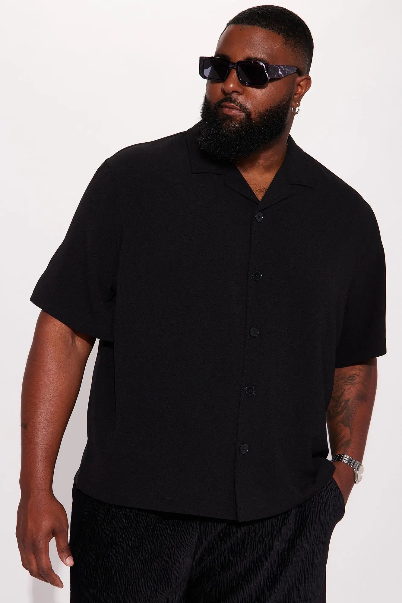 Golden Hour Short Sleeve Button Up - Black Fashion Nova