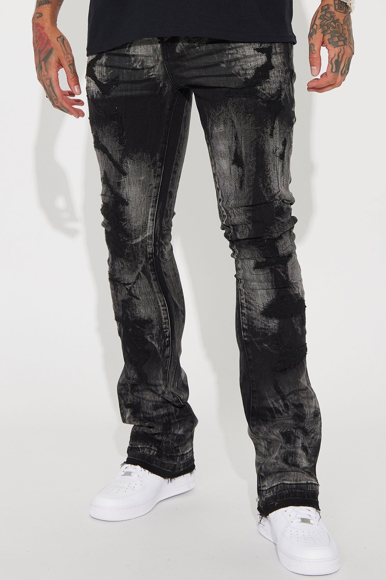 No Cap Stacked Skinny Flare Jeans - Black Wash Fashion Nova