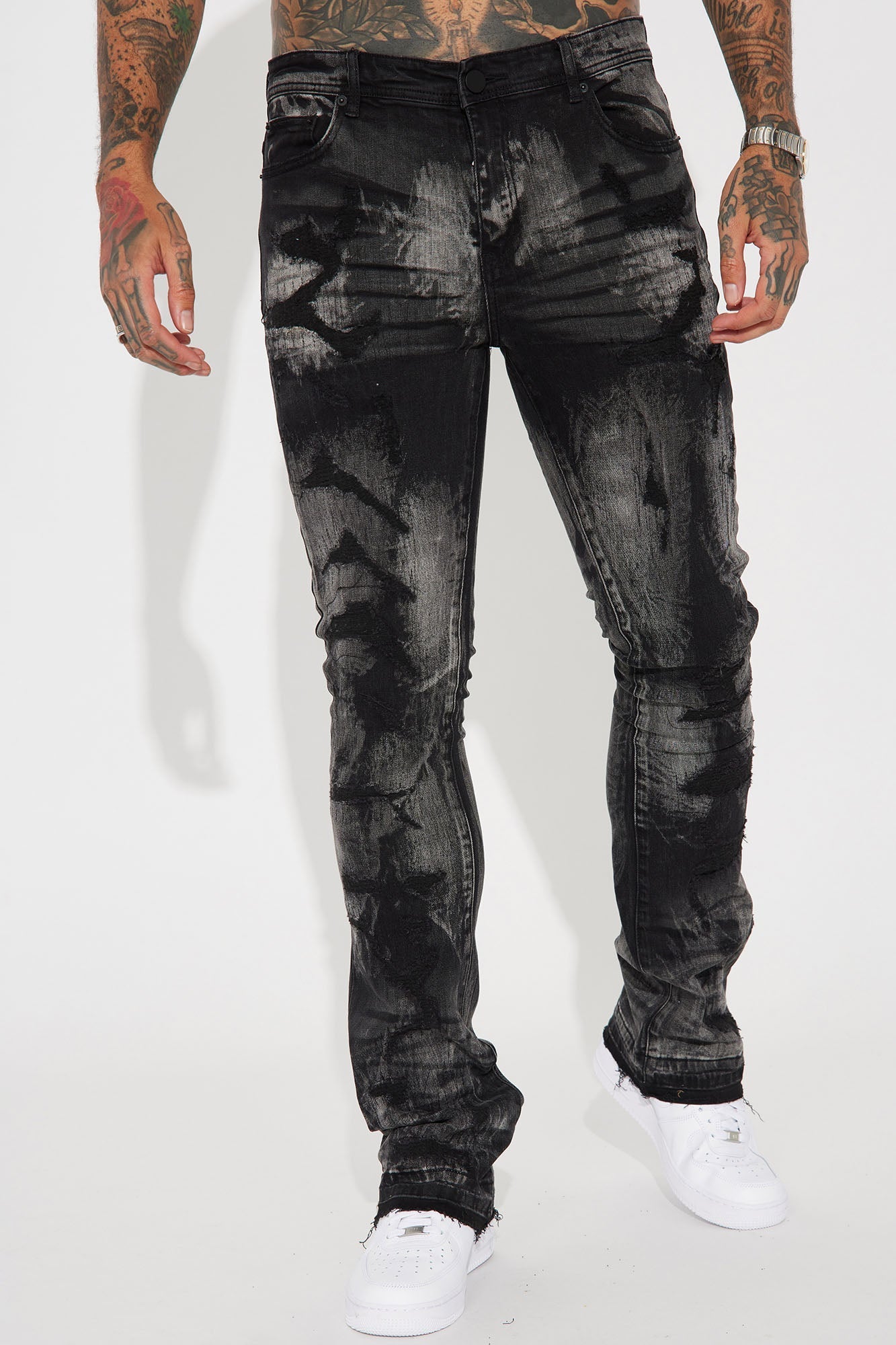 No Cap Stacked Skinny Flare Jeans - Black Wash Fashion Nova