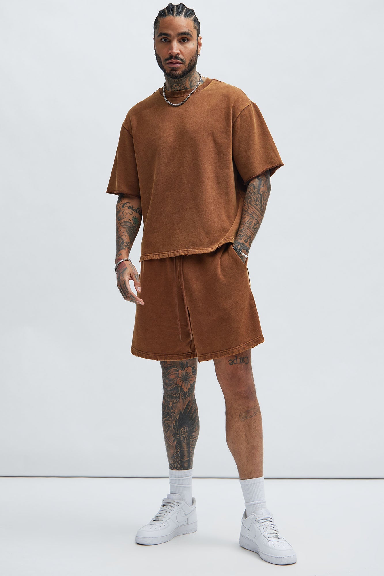 Tyson Heavy Wash Relaxed Shorts - Dark Brown Fashion Nova