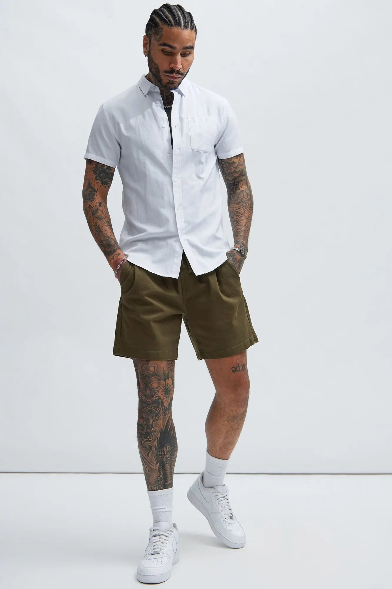 Twill Volley Shorts - Olive Fashion Nova