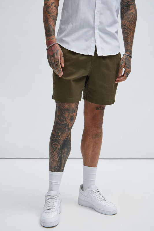 Twill Volley Shorts - Olive Fashion Nova