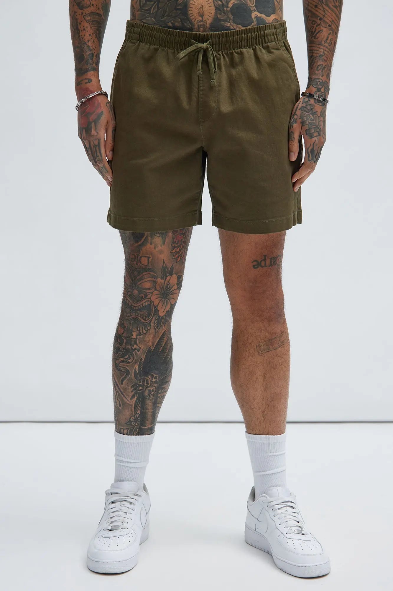 Twill Volley Shorts - Olive Fashion Nova