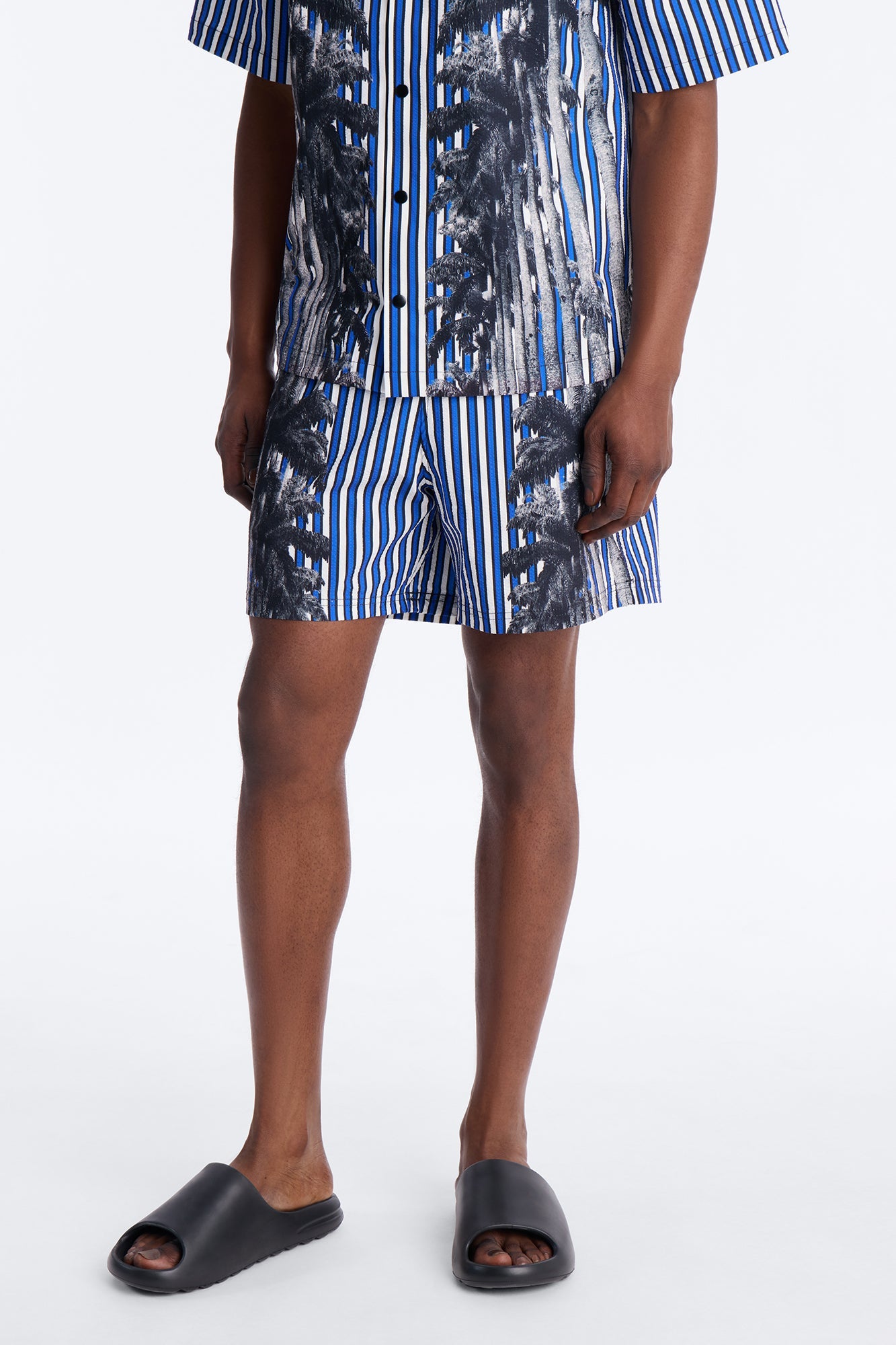 Palm Haven Striped Seersucker Swim Trunk 6″ - Blue Fashion Nova