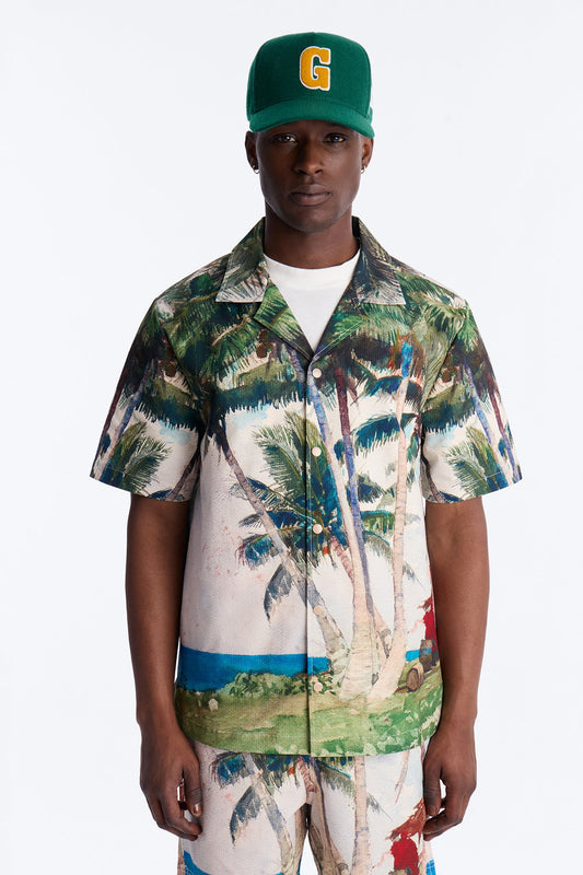 Tropical Get Away Printed Seersucker Cuban Collar Button Up Shirt - Multi Color Fashion Nova