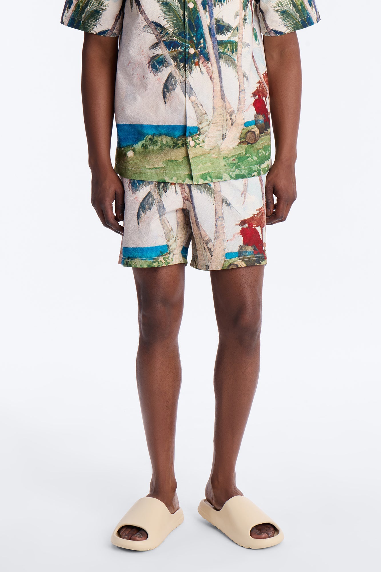 Tropical Get Away Printed Seersucker Swim Trunk 6″ - Multi Color Fashion Nova