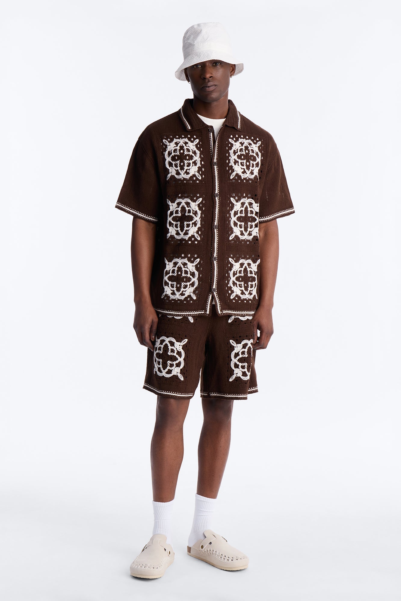 Lido Isle Crochet Button Up Shirt - Brown Fashion Nova