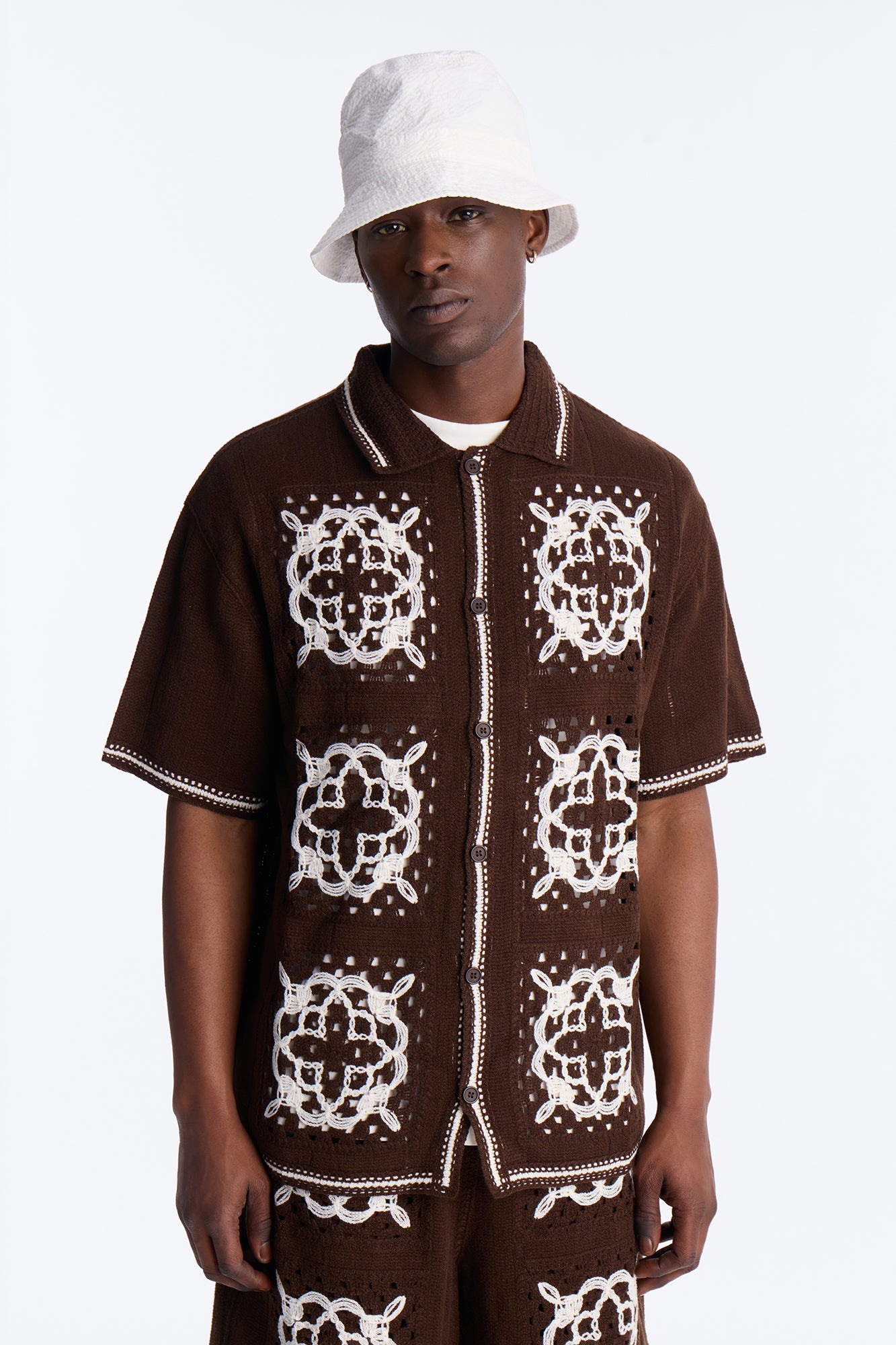 Lido Isle Crochet Button Up Shirt - Brown Fashion Nova