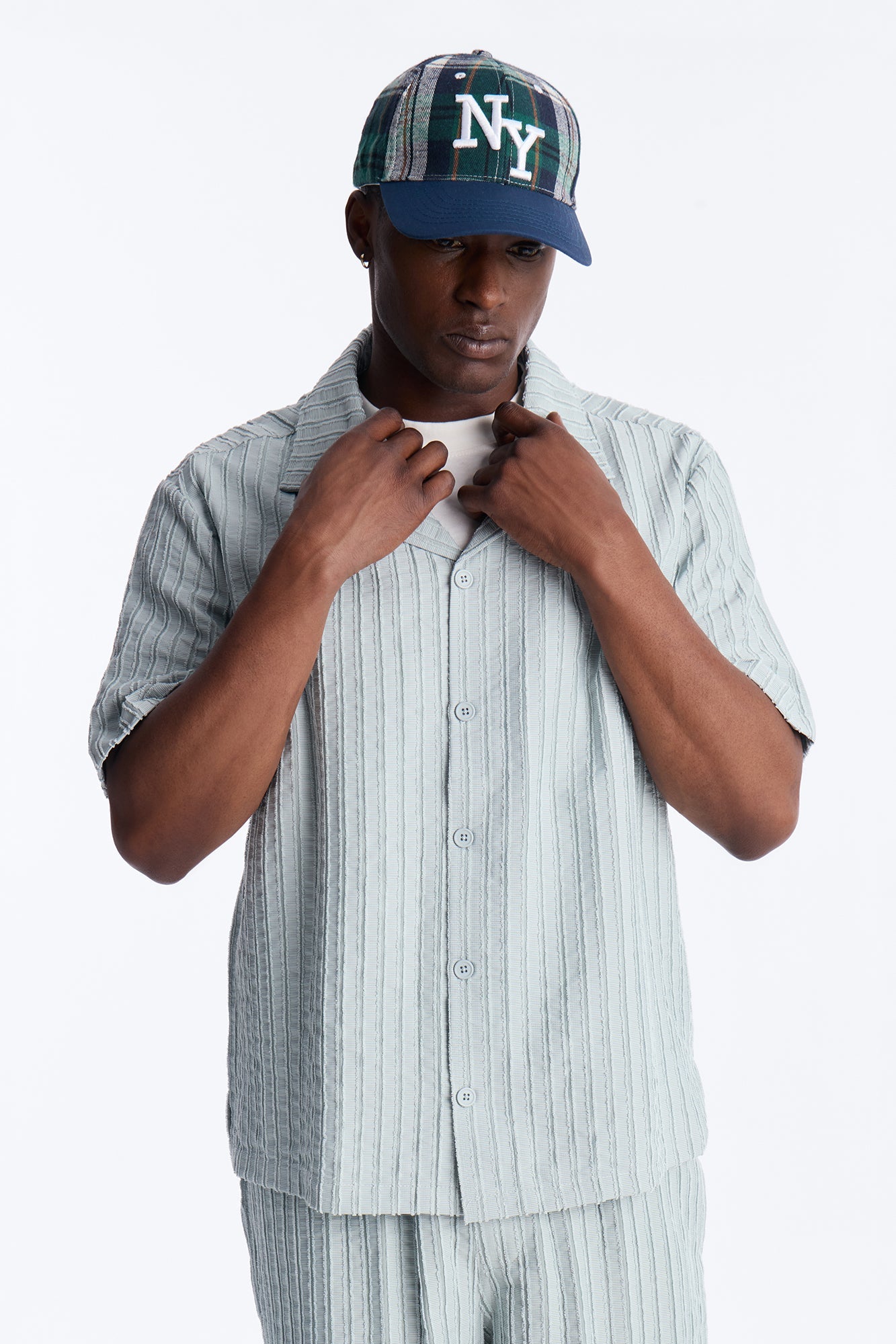 Relaxed Aegean Pleat Cuban Collar Button Up - Sage Fashion Nova