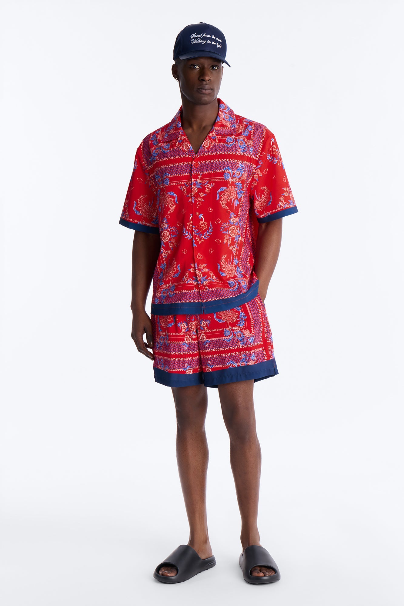Relaxed Mirage Bloom Cuban Collar Button Shirt - Red Fashion Nova