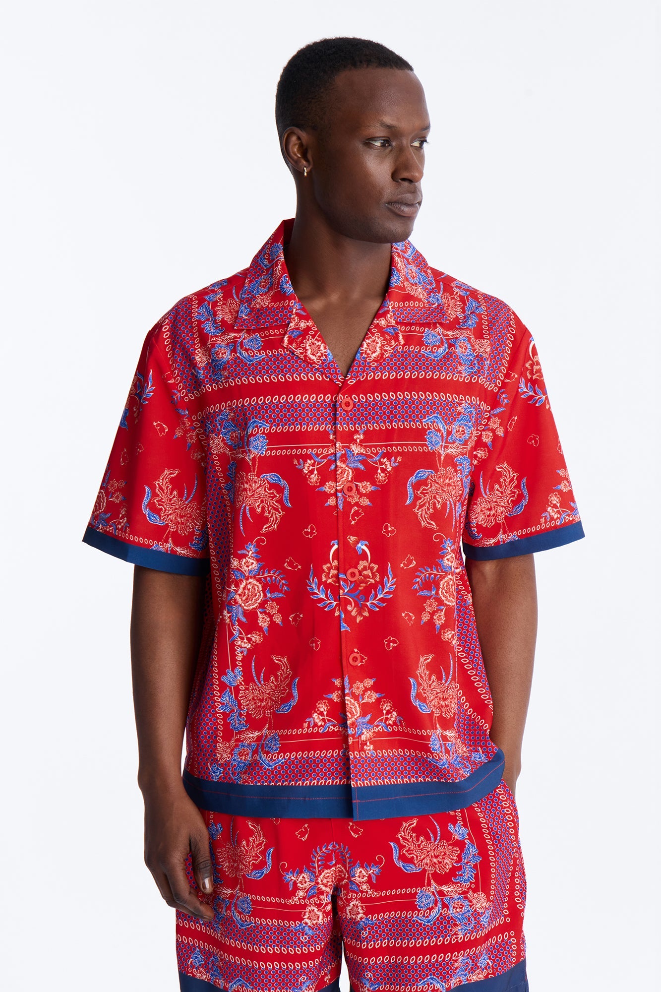 Relaxed Mirage Bloom Cuban Collar Button Shirt - Red Fashion Nova