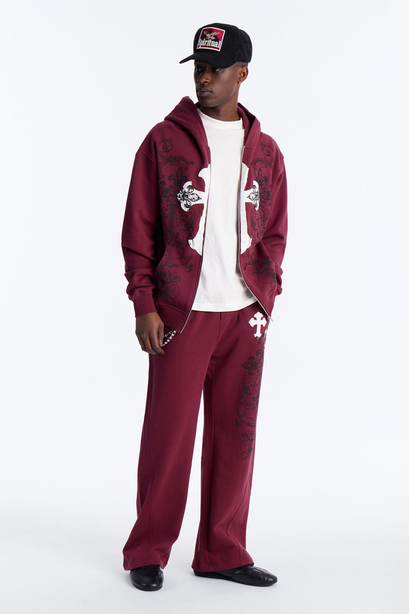 Cross Patch Sweatpants - Burgundy Fashion Nova