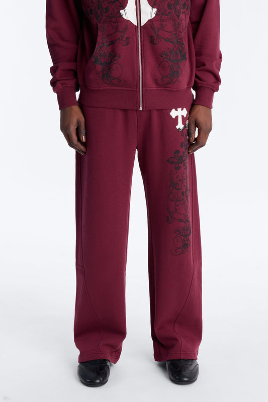 Cross Patch Sweatpants - Burgundy Fashion Nova