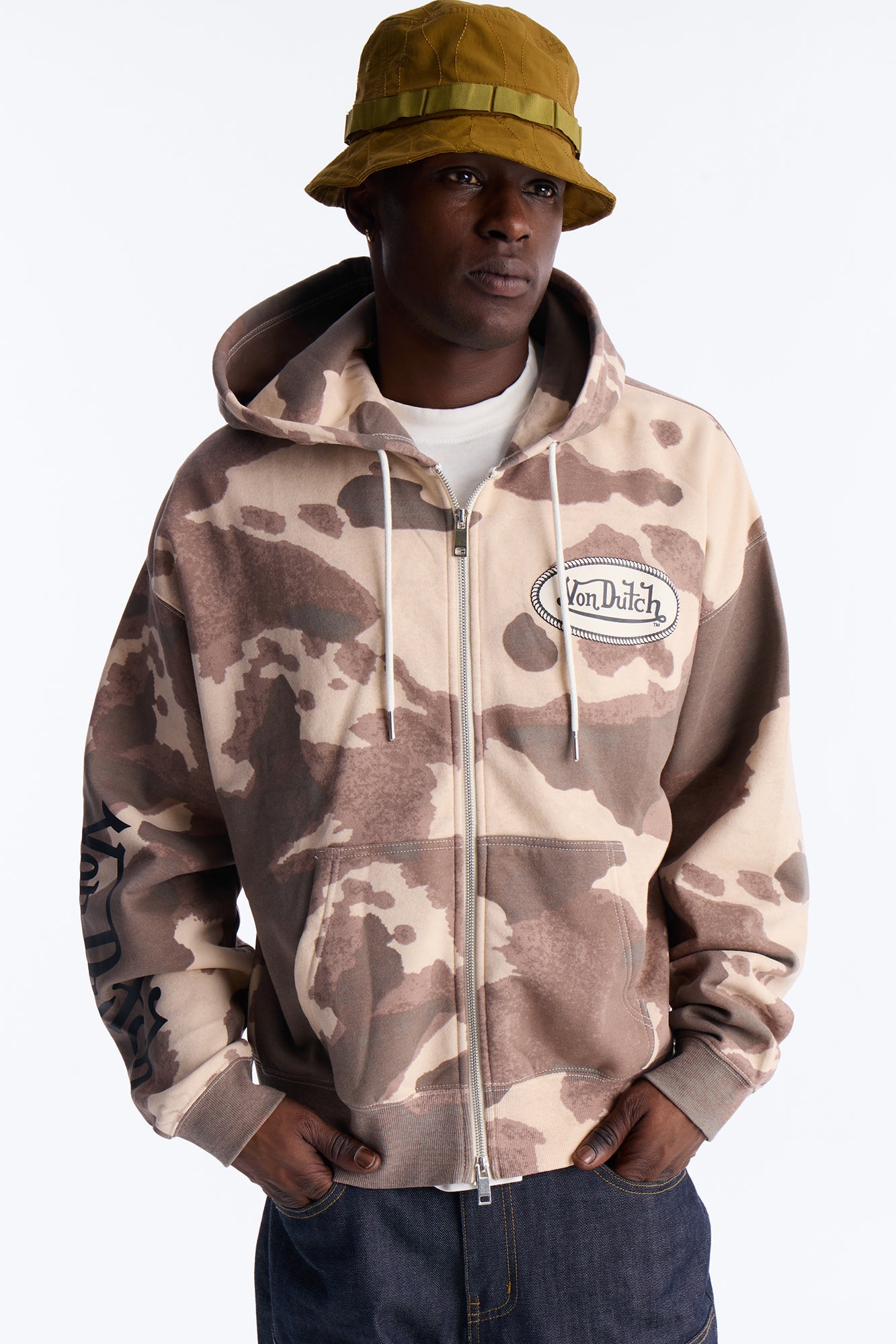Von Dutch Western Cow Hide Zip Up Hoodie - Brown Fashion Nova