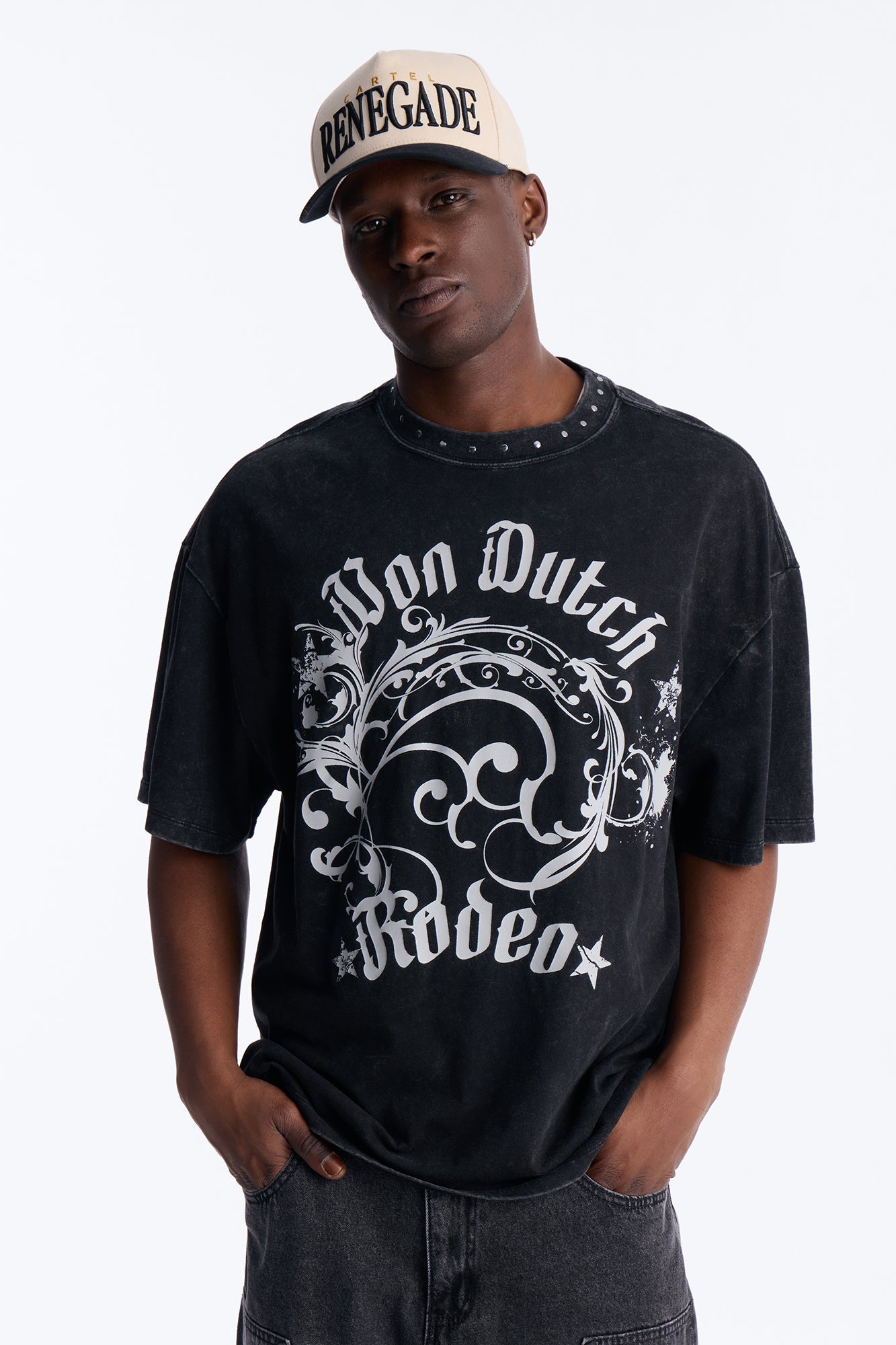 Von Dutch Boxy Rodeo Stud Short Sleeve Tee - Black Fashion Nova