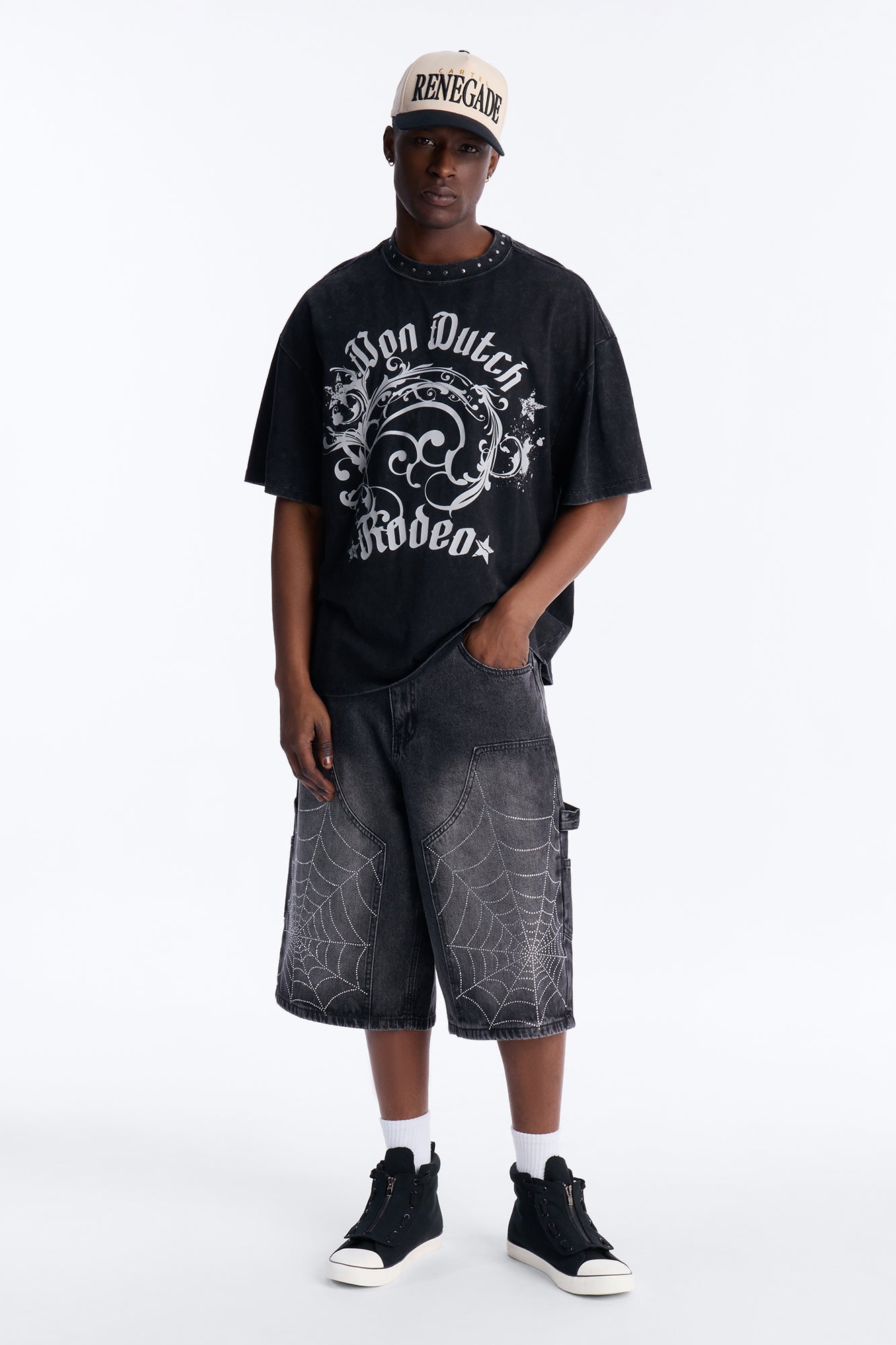 Baggy Jeweled Web Carpenter Denim Short - Black Wash Fashion Nova