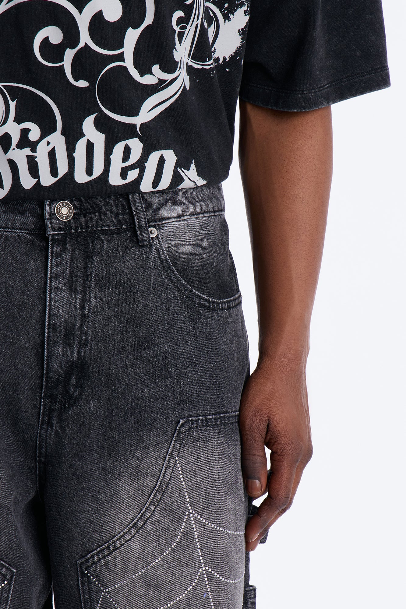Baggy Jeweled Web Carpenter Denim Short - Black Wash Fashion Nova