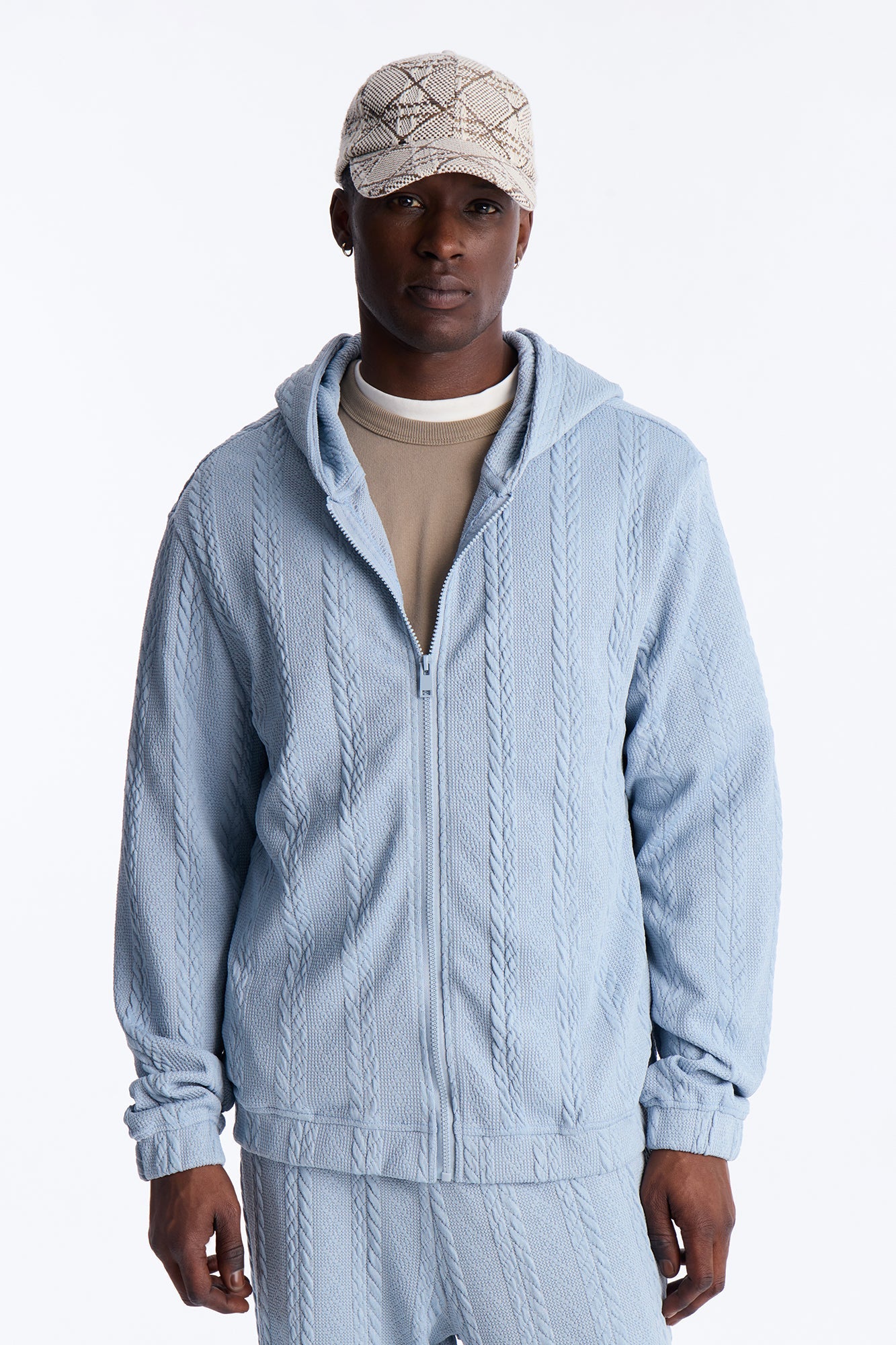 Textured Cozy Braided Hooded Jacket - Blue Fashion Nova