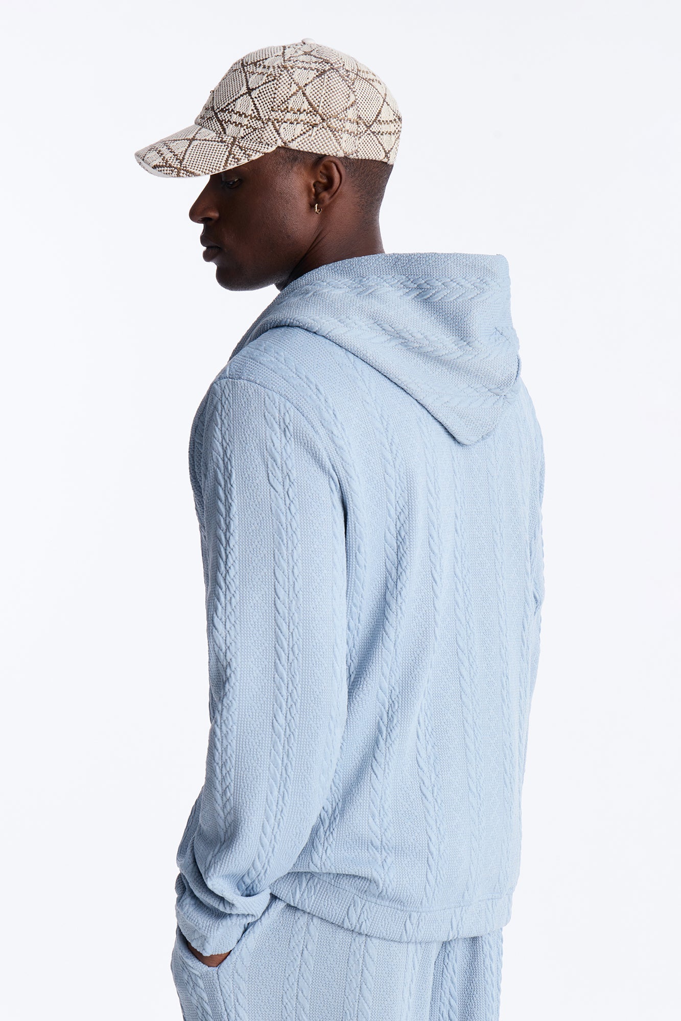 Textured Cozy Braided Hooded Jacket - Blue Fashion Nova