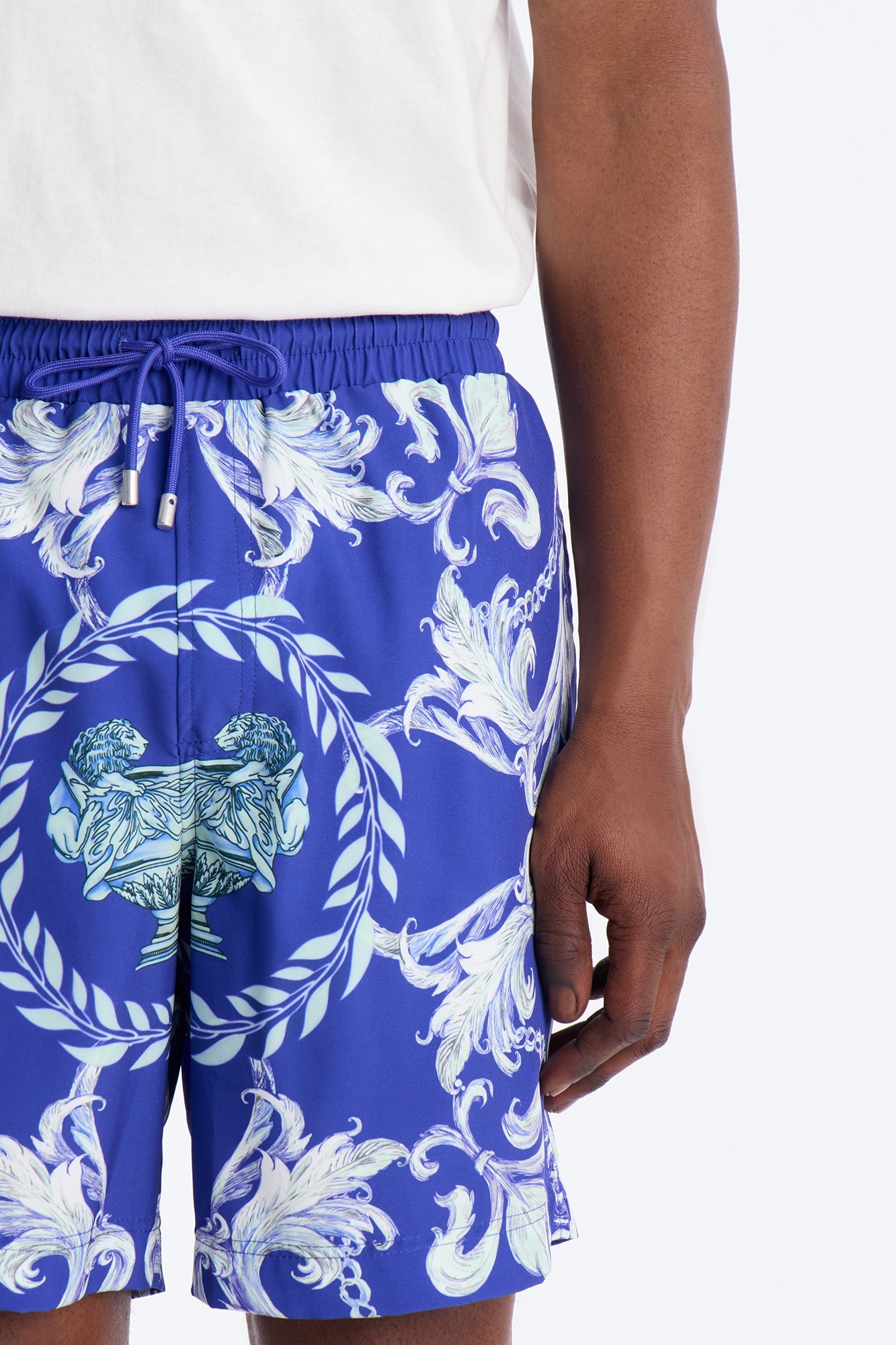 Interlinked Chain Baroque Swim Trunk 7″ - Blue Fashion Nova