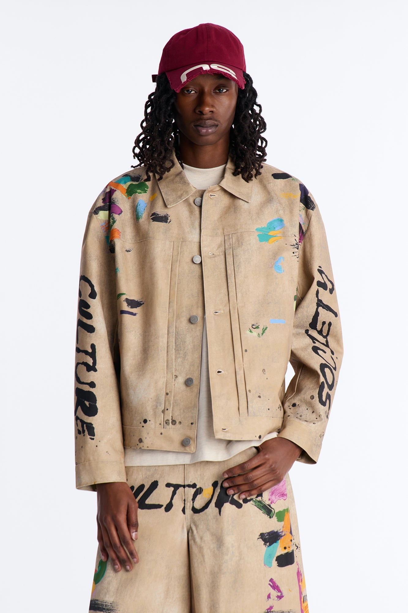 Cropped Culture Society Paint Splatter Boxy Work Jacket - Khaki Fashion Nova