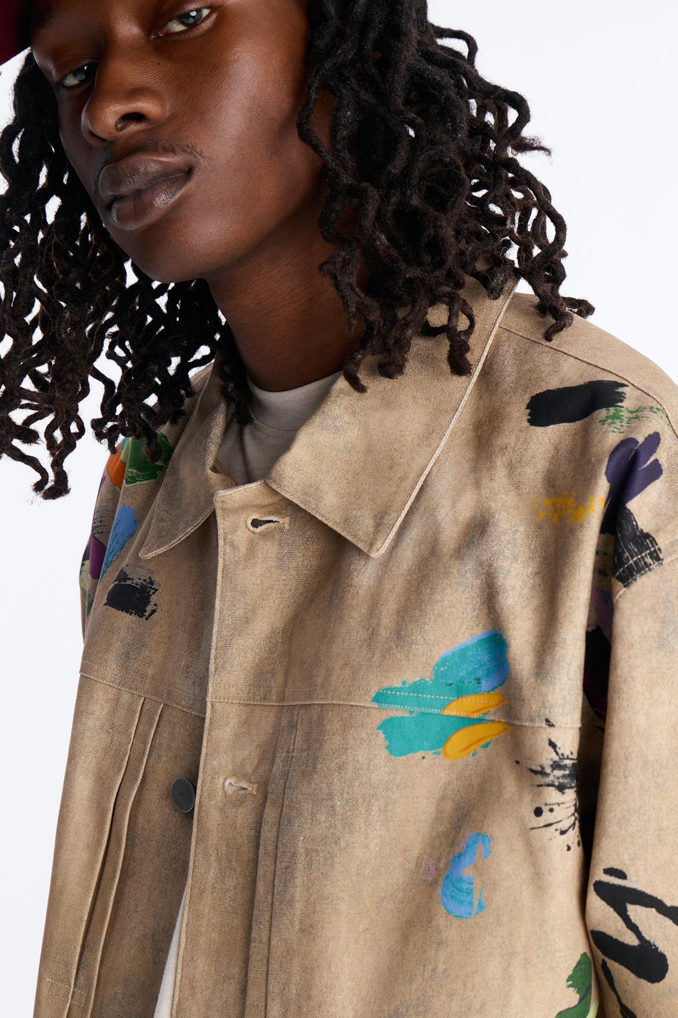 Cropped Culture Society Paint Splatter Boxy Work Jacket - Khaki Fashion Nova