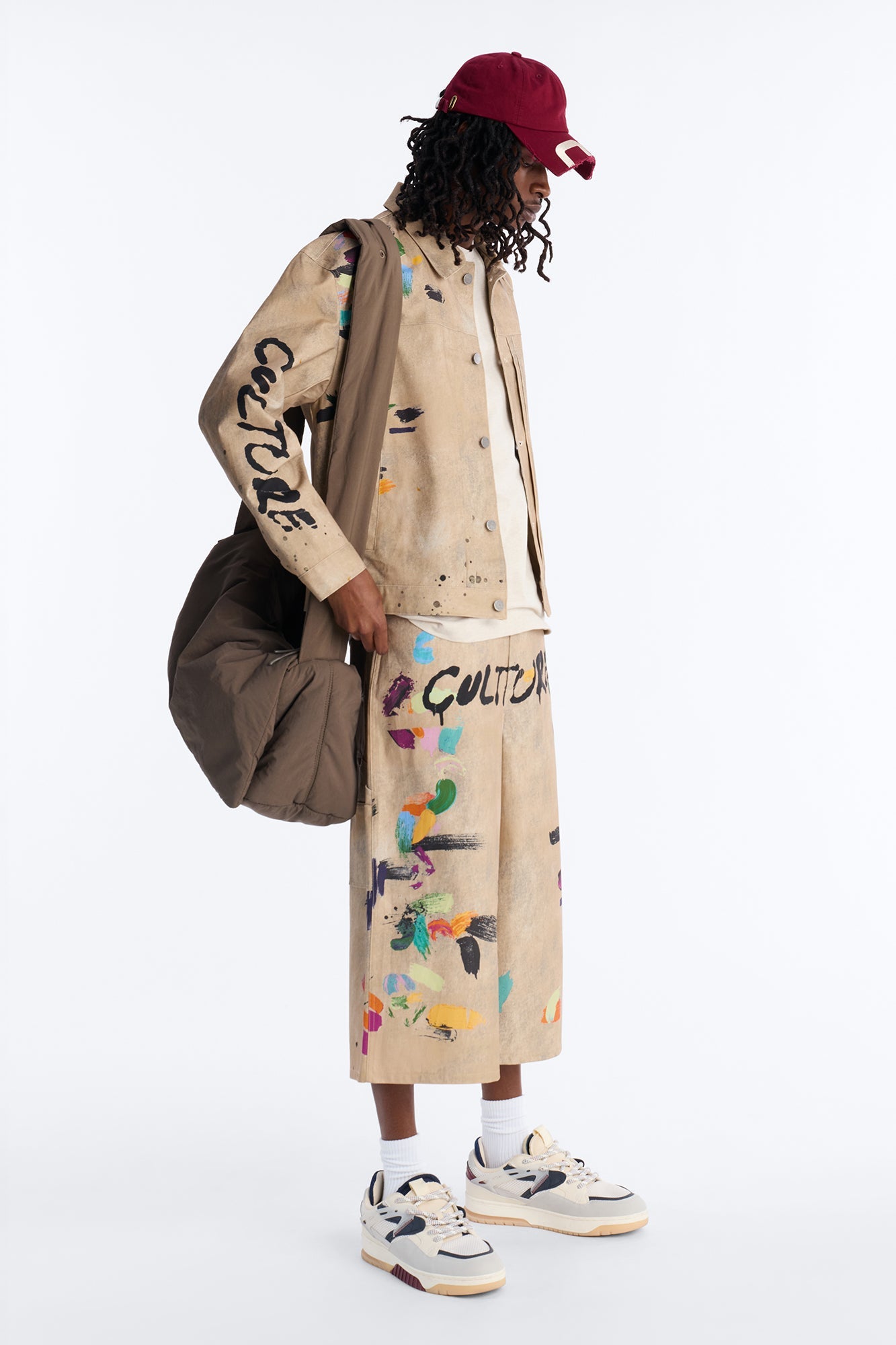 Super Baggy Culture Society Paint Splatter Short - Khaki Fashion Nova
