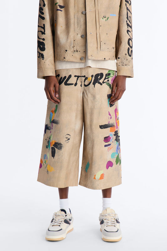 Super Baggy Culture Society Paint Splatter Short - Khaki Fashion Nova