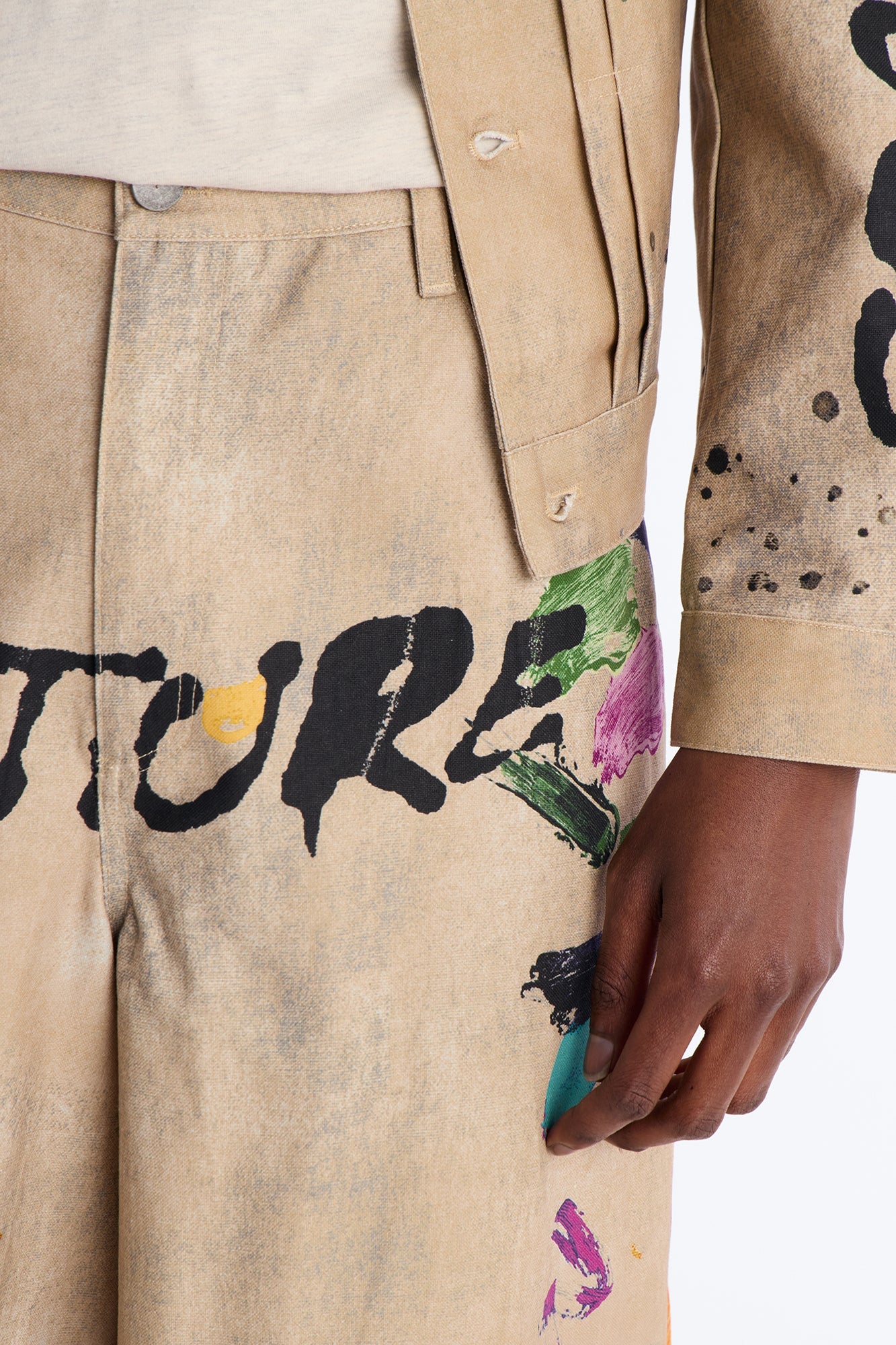 Super Baggy Culture Society Paint Splatter Short - Khaki Fashion Nova