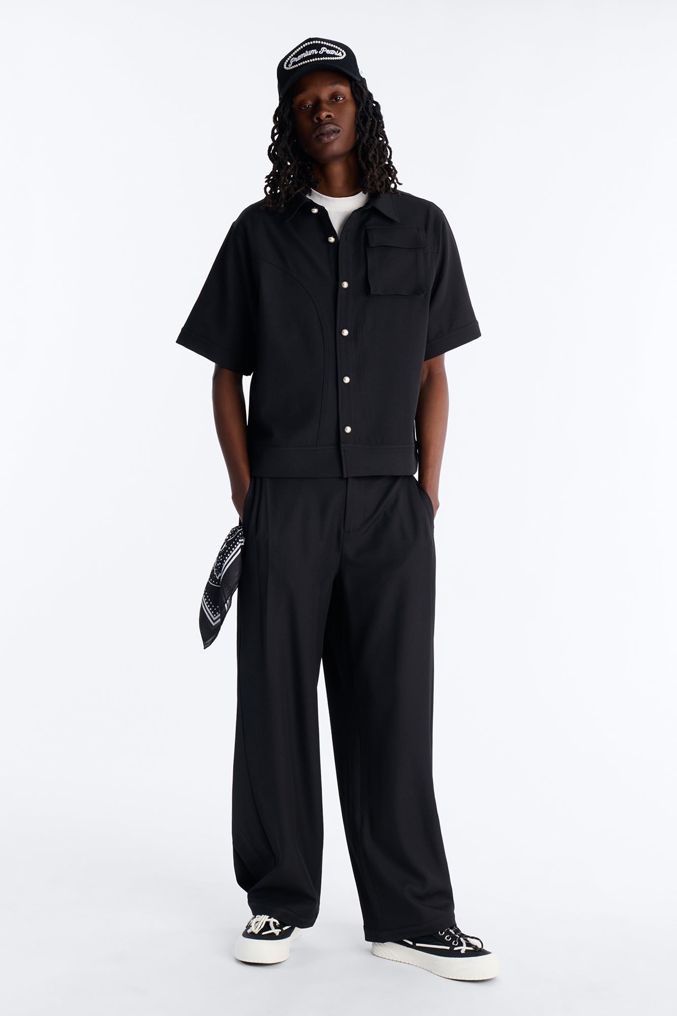 Pearl Paneled Utility Button Up Shirt - Black Fashion Nova