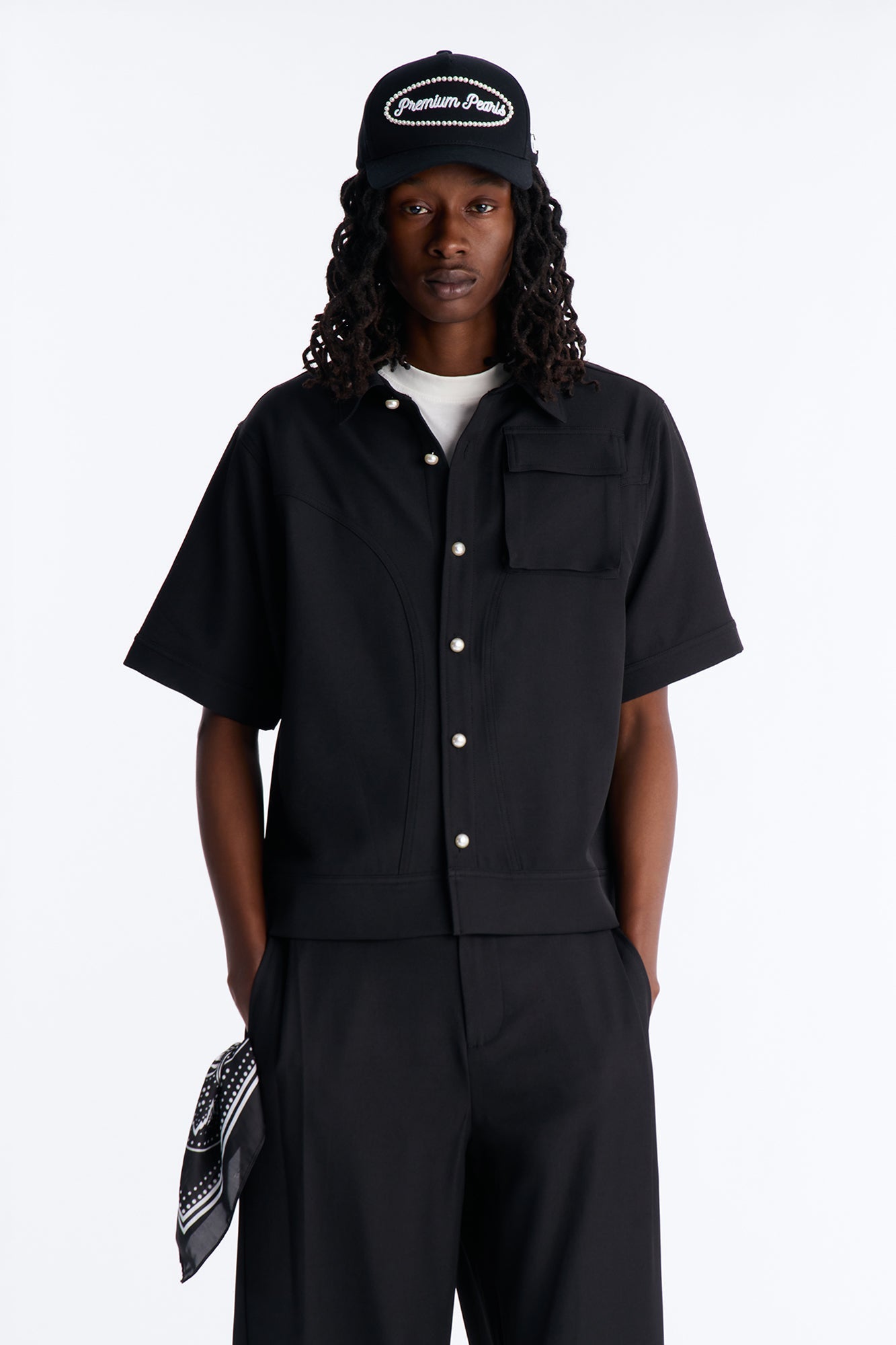 Pearl Paneled Utility Button Up Shirt - Black Fashion Nova