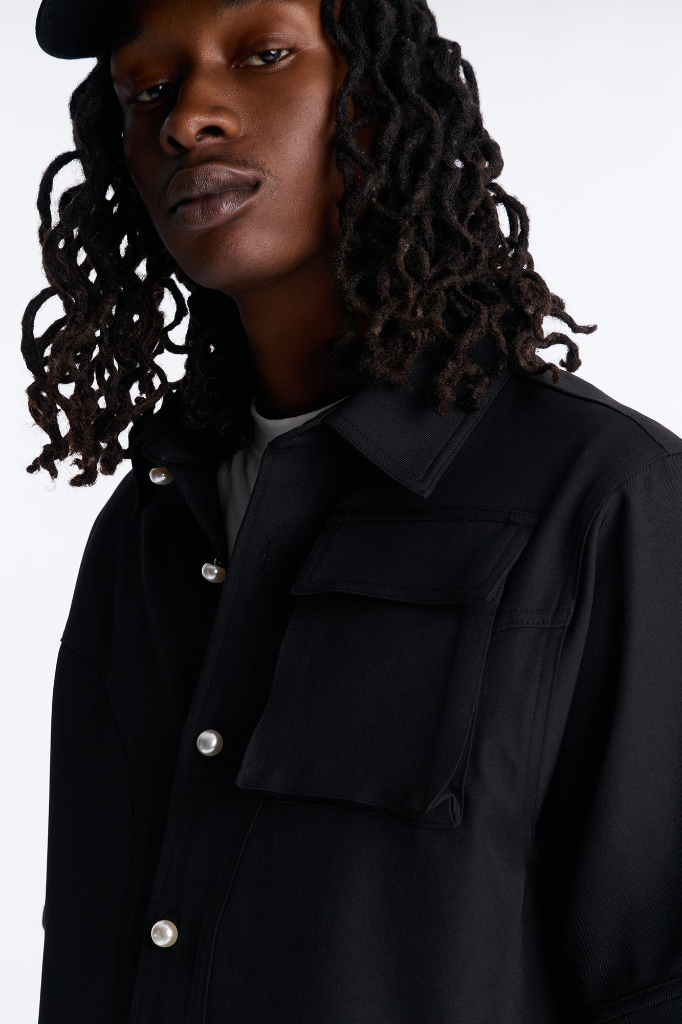Pearl Paneled Utility Button Up Shirt - Black Fashion Nova