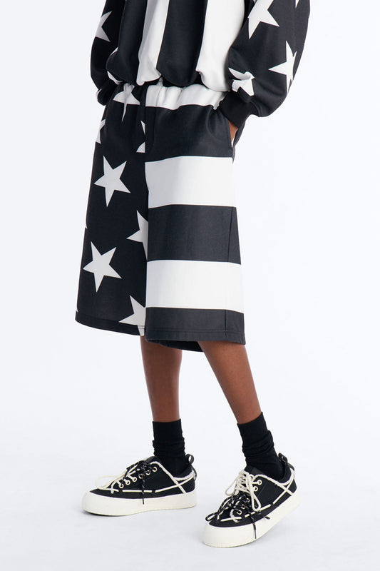 Stars And Stripes Baggy Short - Black/White Fashion Nova
