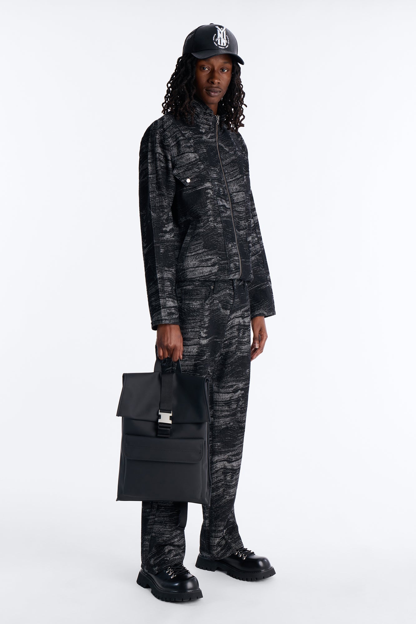 Jacquard Waves Denim Jacket - Black Wash Fashion Nova