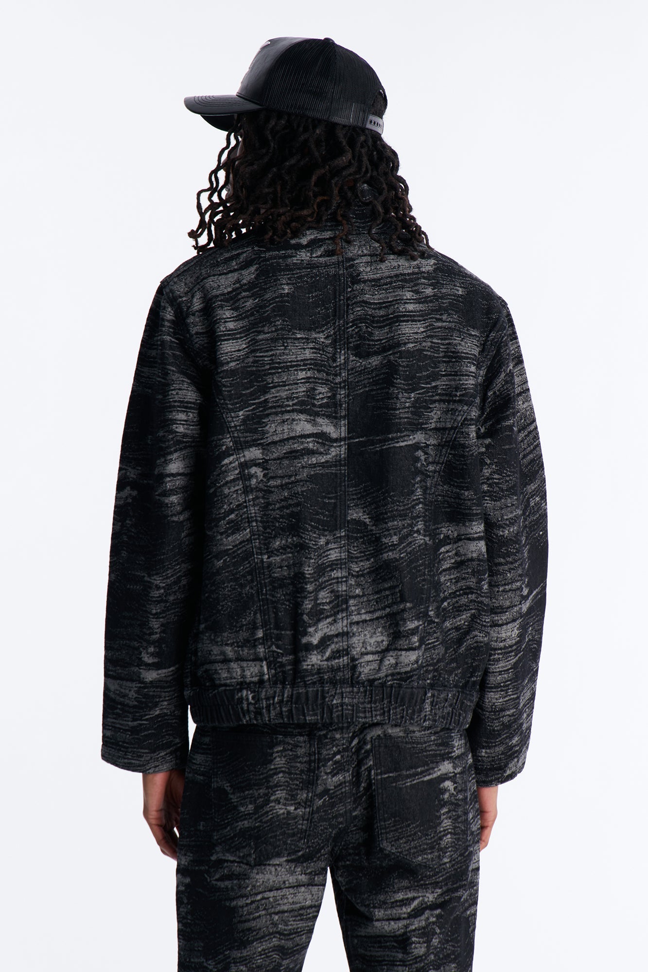 Jacquard Waves Denim Jacket - Black Wash Fashion Nova