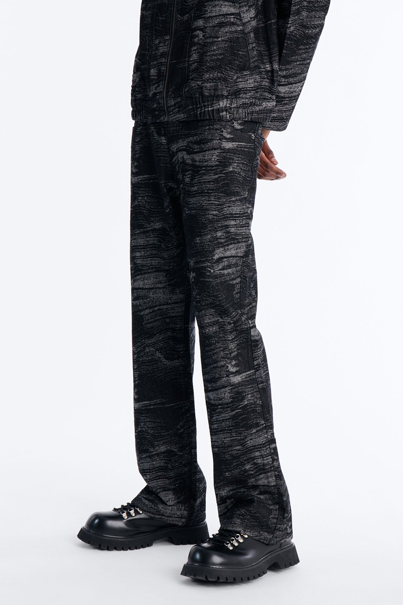 Straight Flare Jacquard Waves Jean - Black Wash Fashion Nova
