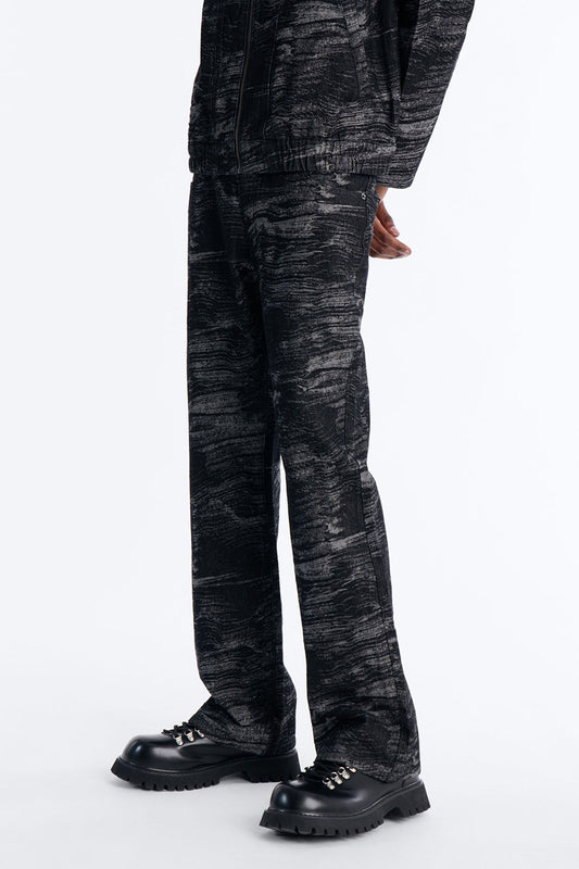 Straight Flare Jacquard Waves Jean - Black Wash Fashion Nova