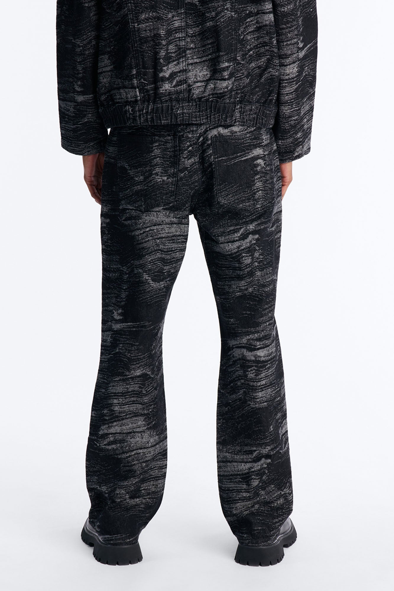 Straight Flare Jacquard Waves Jean - Black Wash Fashion Nova