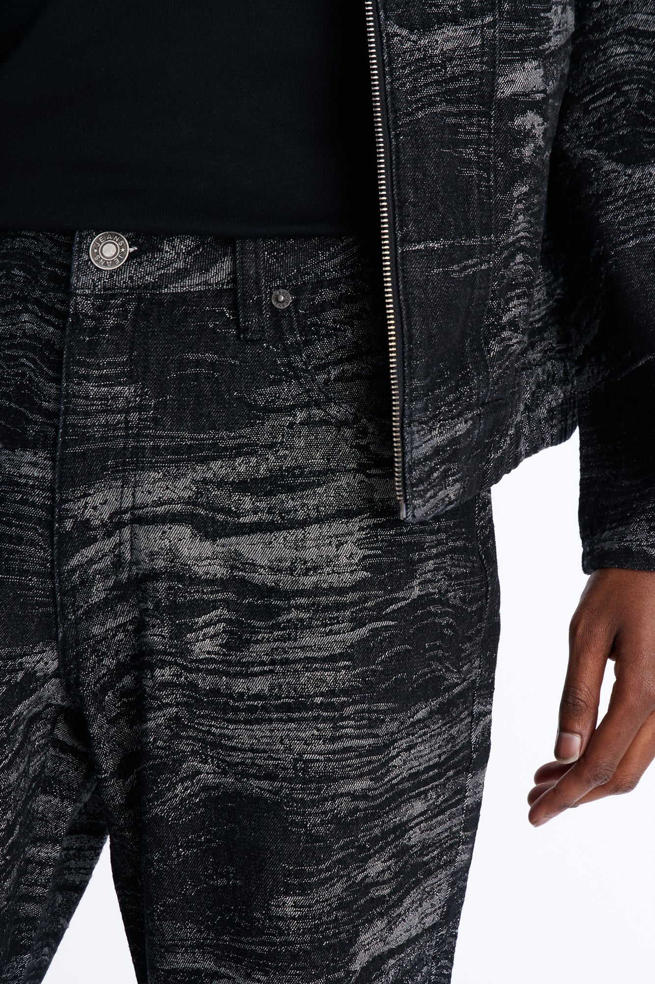 Straight Flare Jacquard Waves Jean - Black Wash Fashion Nova