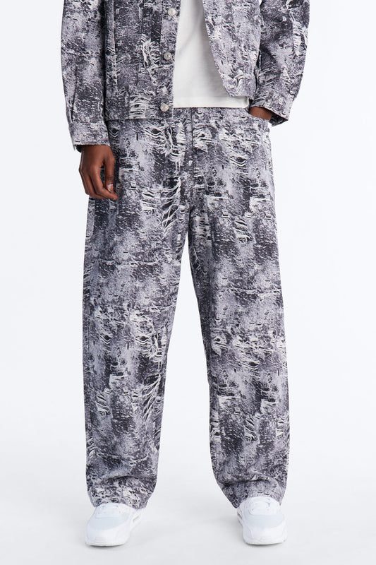 Baggy Ghost Distressed Printed Jean - Black Fashion Nova