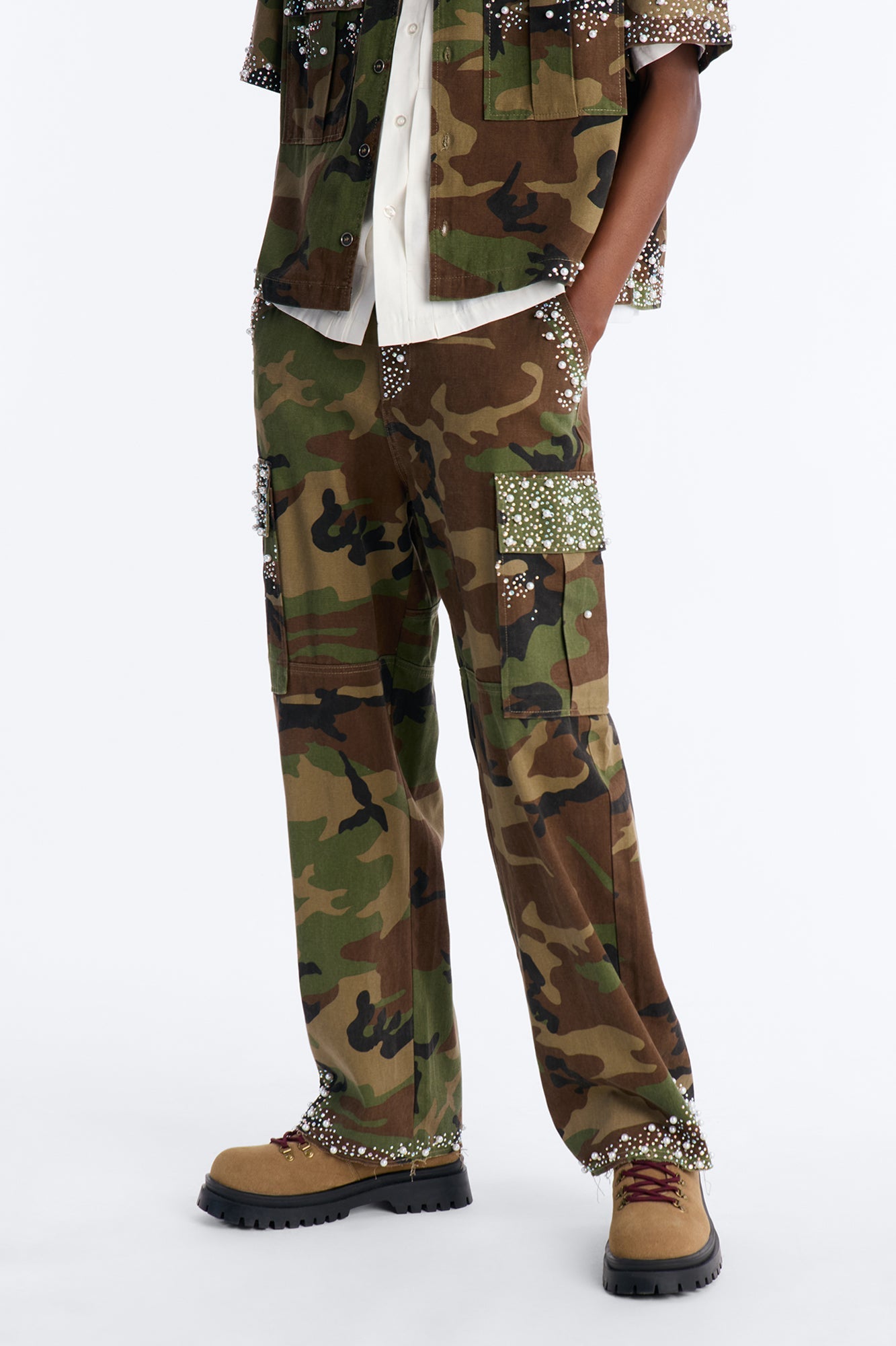 Baggy Pearl World Embellished Pant - Camouflage Fashion Nova