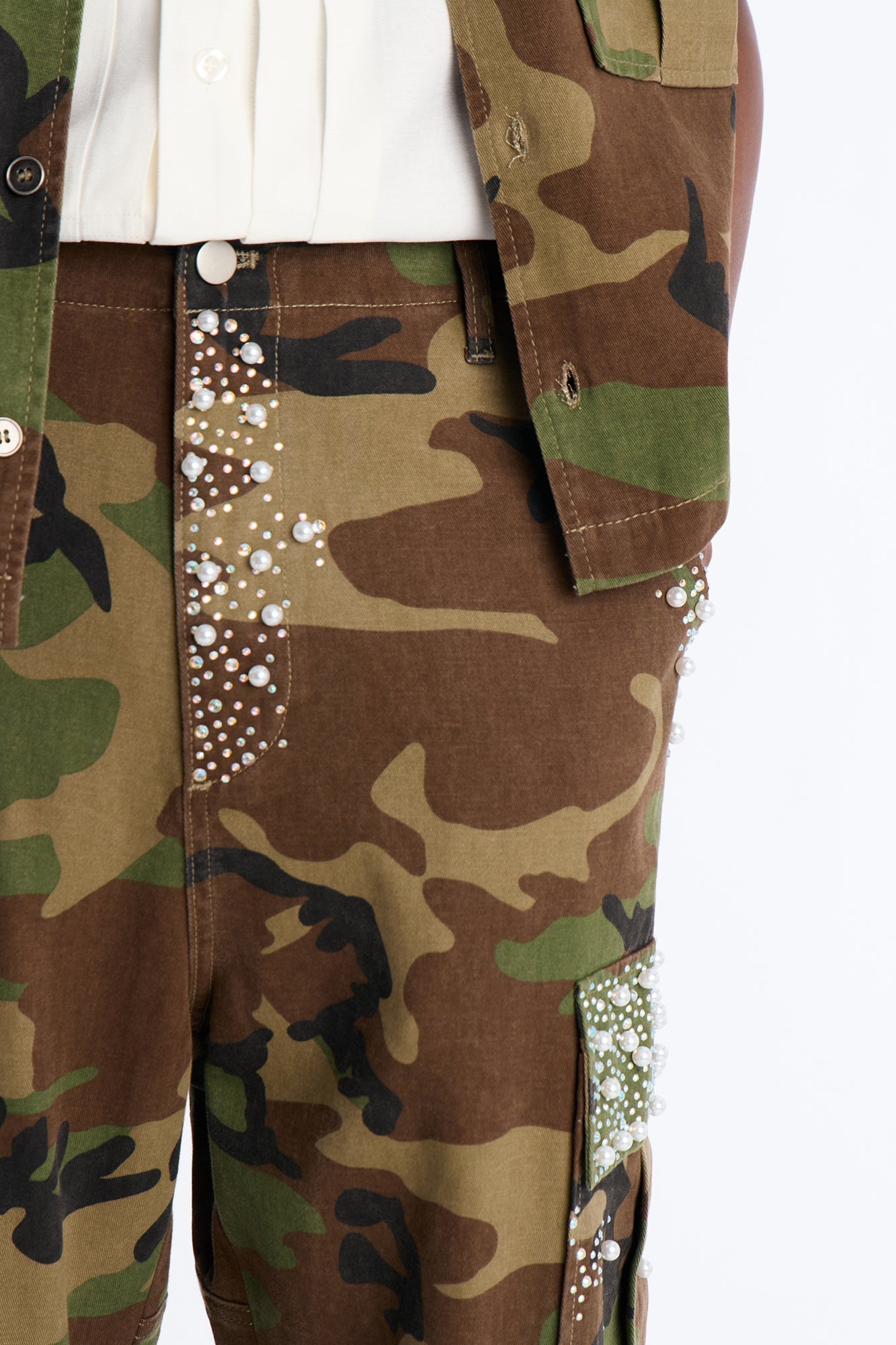 Baggy Pearl World Embellished Pant - Camouflage Fashion Nova