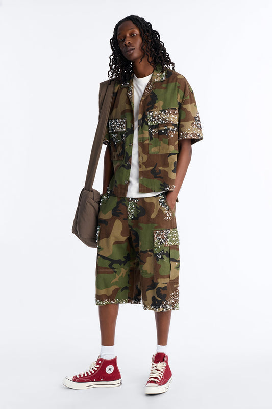 Baggy Pearl World Embellished Short - Camouflage Fashion Nova